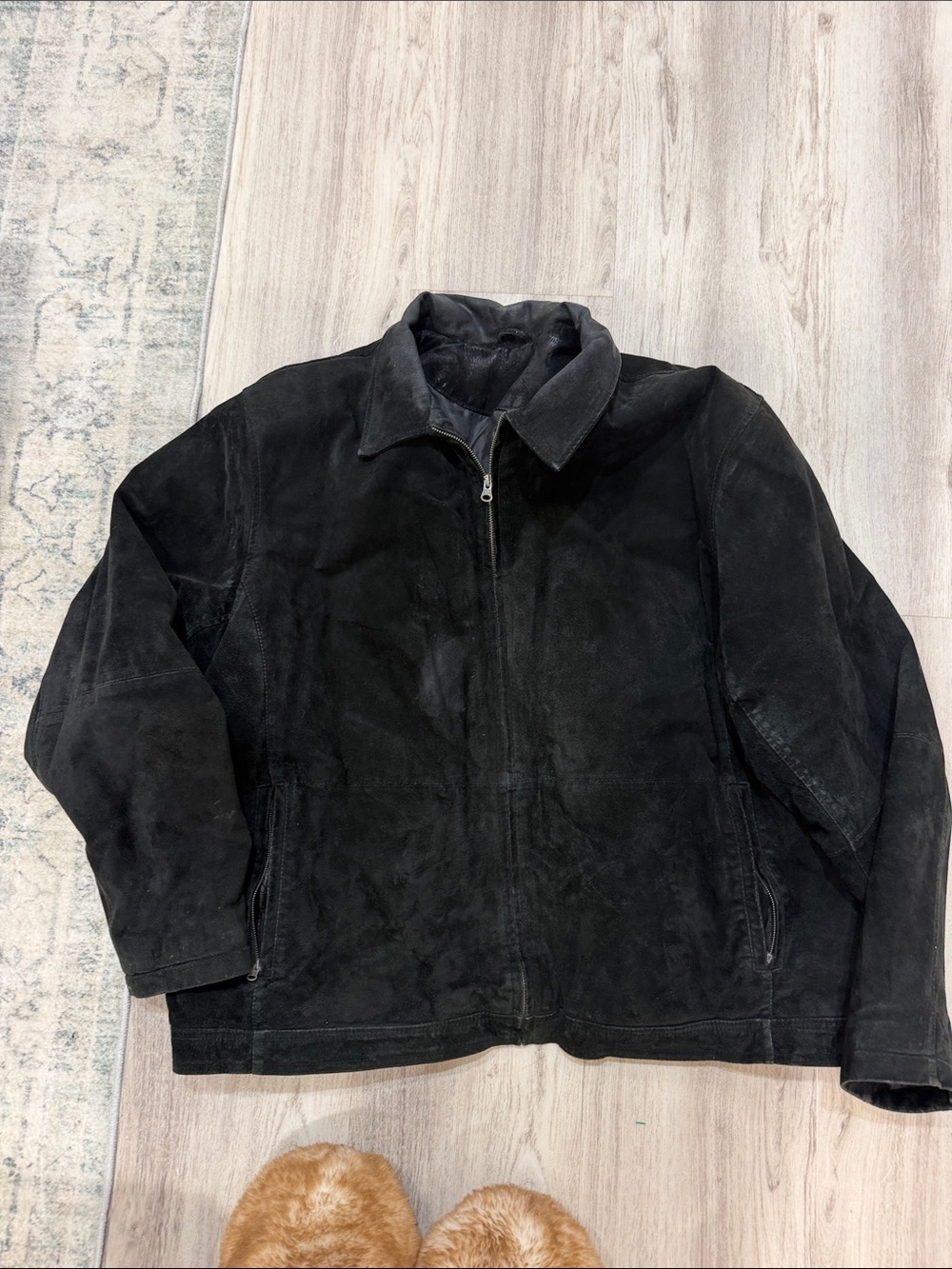 VINTAGE KNIGHTSBRIDGE Men's Black Suede Zip-Front Jacket 2X